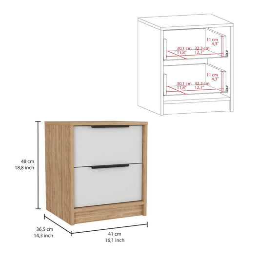 Mesa de Noche Kaia, Blanco Marqueza y Miel, con Diseño Practico, Funcional y Moderno ZF