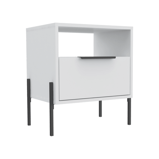 Mesa de Noche White Colection, Blanco Marqueza, Con Un Cajón Deslizable y Entrepñaos