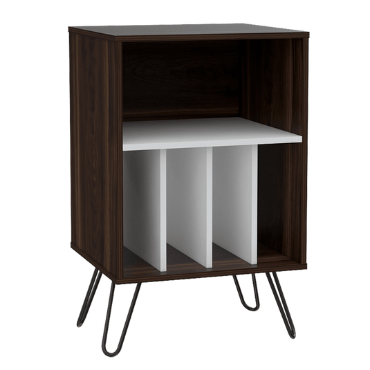 Mueble Auxiliar Vassel, Habano y Blanco, con Patas En Acero y Espacio Para Objetos Decorativos