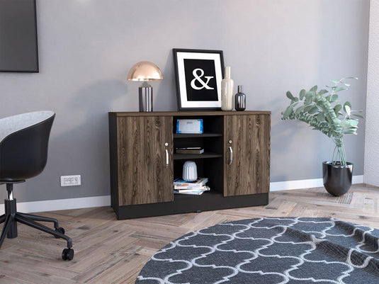 Mueble Auxiliar Recibidor Basic, Negro Soft y Chocolate, con Dos Puertas Batientes