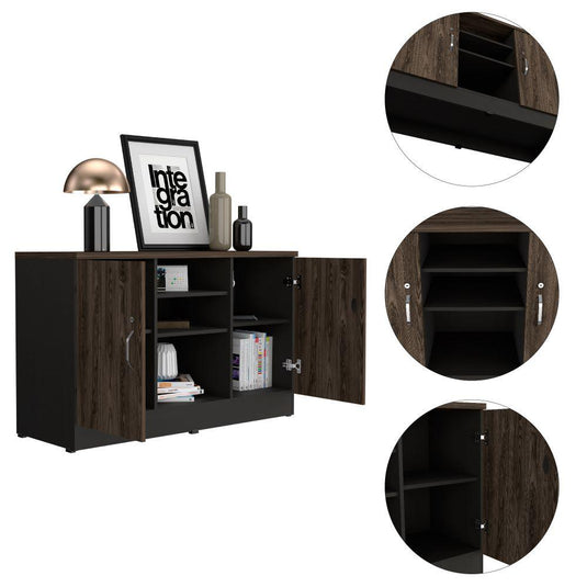 Mueble Auxiliar Recibidor Basic, Negro Soft y Chocolate, con Dos Puertas Batientes