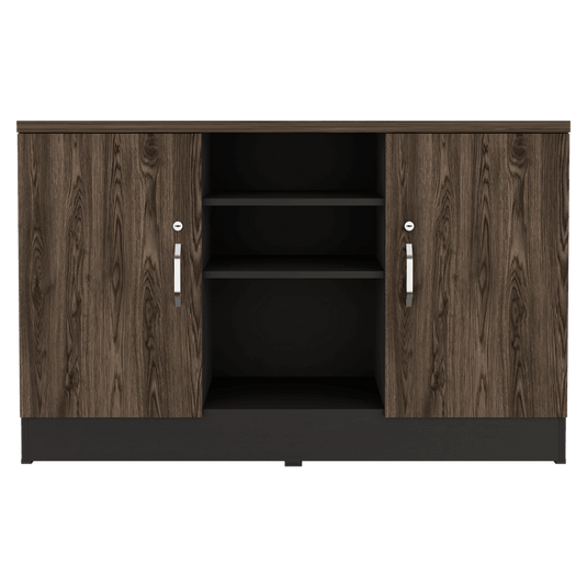 Mueble Auxiliar Recibidor Basic, Negro Soft y Chocolate, con Dos Puertas Batientes