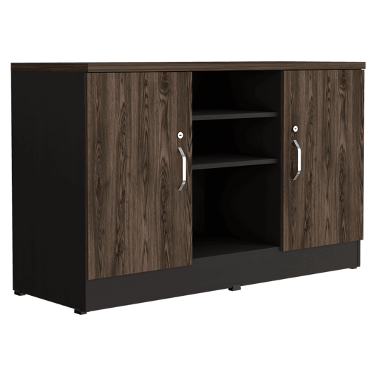 Mueble Auxiliar Recibidor Basic, Negro Soft y Chocolate, con Dos Puertas Batientes