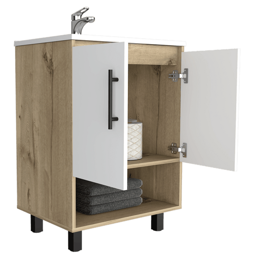 Mueble Optimazador Lavamanos Bath, Duna y Blanco, con Rodachines Para Su Fácil Desplazamiento