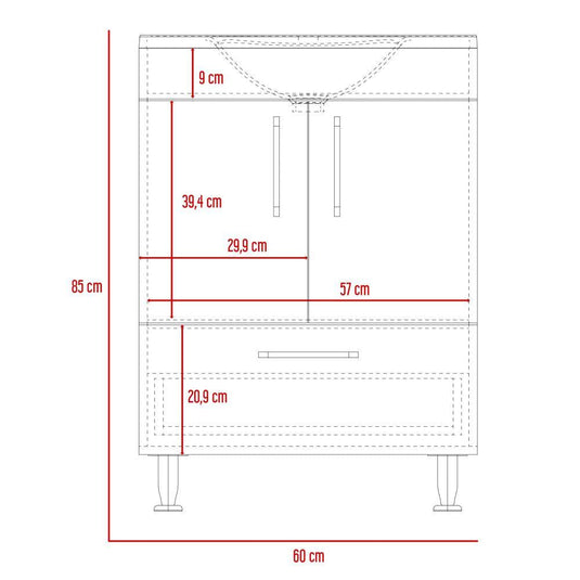 Mueble Lavamanos Velloc, Wengue, con Un Cajón y Dos Puertas Batientes ZF