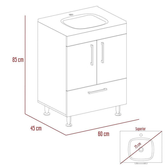 Mueble Lavamanos Velloc, Wengue, con Un Cajón y Dos Puertas Batientes ZF