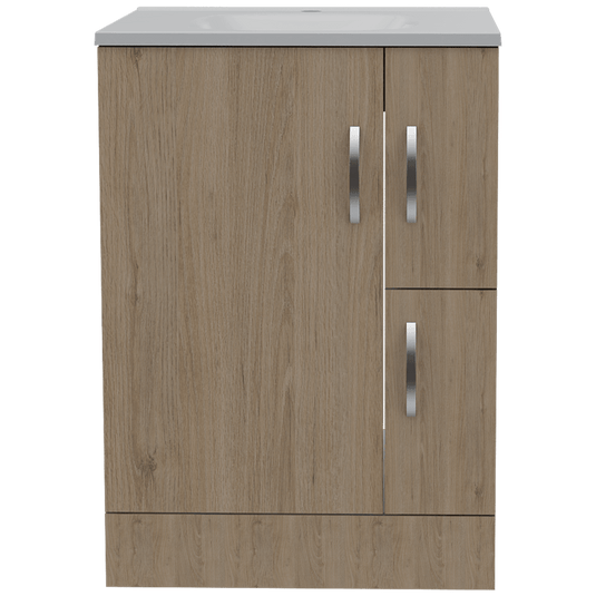 Mueble Lavamanos Vanguard, Rovere y Blanco, con Espacio Para Guardar Objetos de Aseo