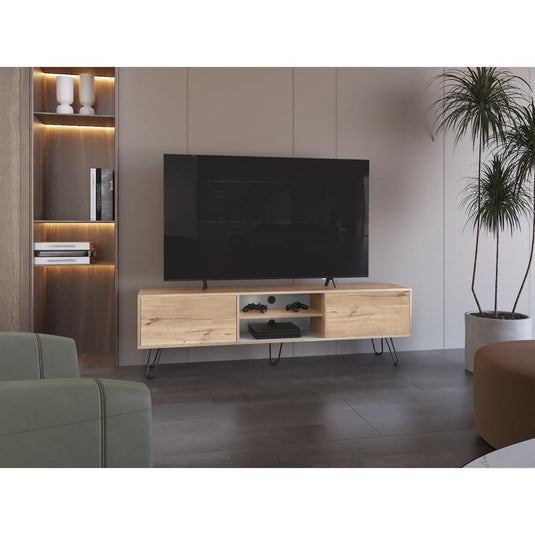 Mesa Para TV Paris, Café Claro y Blanco, Para Televisor de 80 Pulgadas