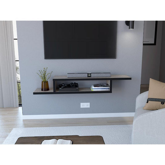 Mesa Para Tv Flotante Dilix, Olmo y Wengue, con superficie para objetos decorativos