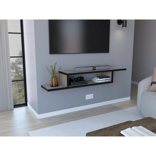 Mesa Para Tv Flotante Dilix, Olmo y Wengue, con superficie para objetos decorativos