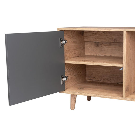 Rack Para Tv Salem, Macadamia y Plomo, con Espacio Para Televisor de Hasta 65 Pulgadas