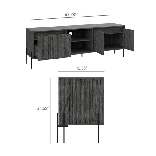 Mesa para TV Tarento, Gris, con patas metalicas en color negro 65"