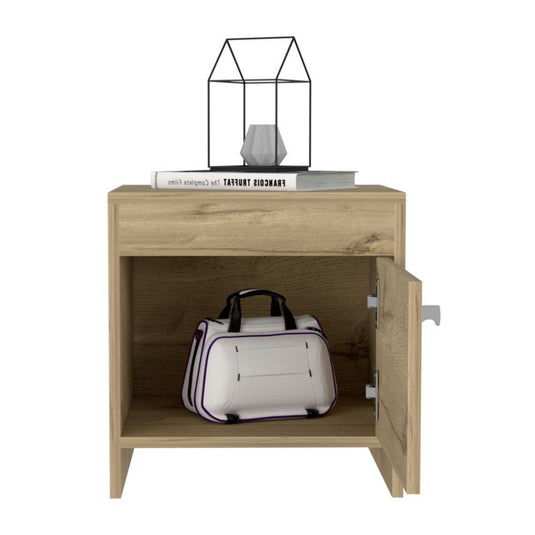 Mesa de Noche Tutto, Café Claro, con Cajón Para Guardar Objetos Ideal Para Espacios Reducidos X2