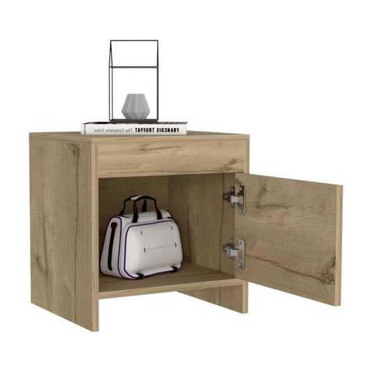 Mesa de Noche Tutto, Café Claro, con Cajón Para Guardar Objetos Ideal Para Espacios Reducidos X2
