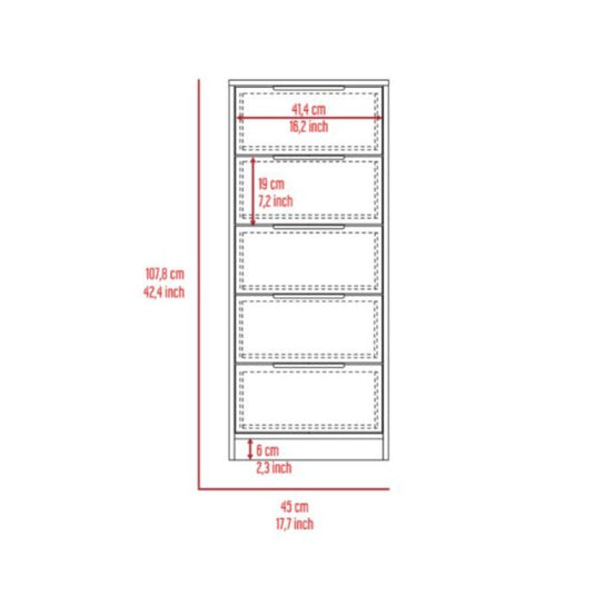 Cómoda Wesley, Miel y Blanco, con Cinco Cajones Deslizables de Cerraduras Metálicas X2
