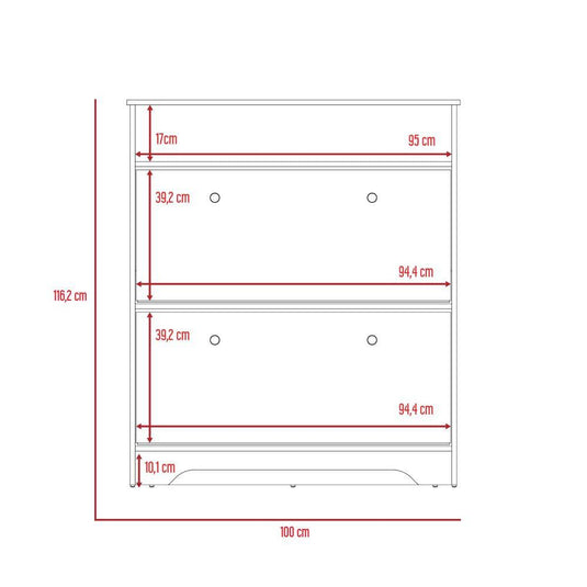 Comoda Zapatero Z, Duna y Blanco, con Dos Puertas Abatibles y Amplio Espacio de Almacenamiento