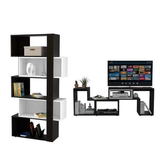 Combo Para Sala Brigdon, Incluye Rack para TV y Biblioteca Cubo