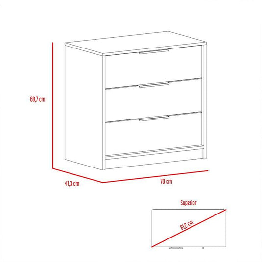 Comoda con Tres Cajones Kaia, Wengue y Miel