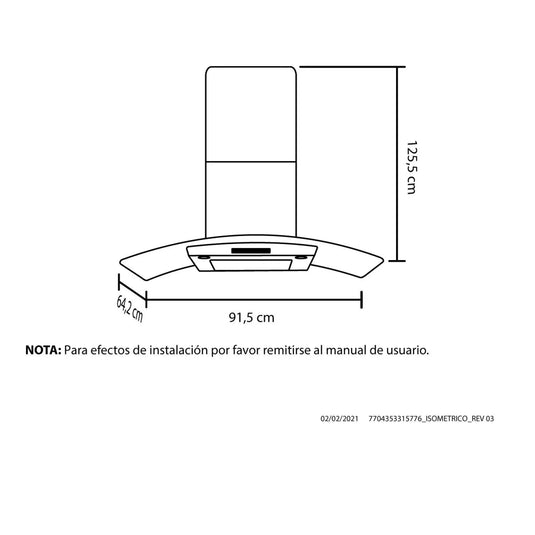 Campana Isla Inox 90 cm 4 velocidades Haceb