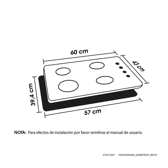 Estufa de empotrar Inox 66 cm gas natural Haceb